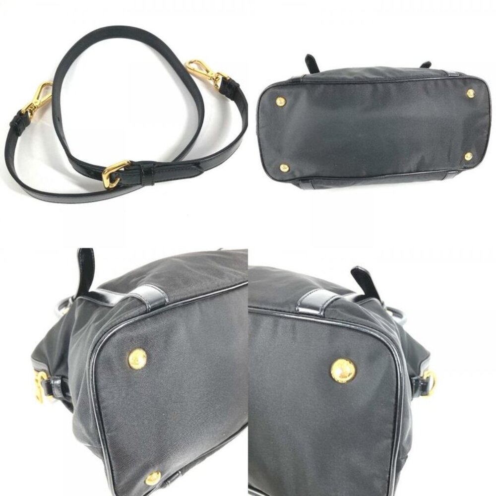 Prada Shoulder Bag Triangle Logo Plate 1 Bb01 Leather Nylon Black - Picture 8 of 9